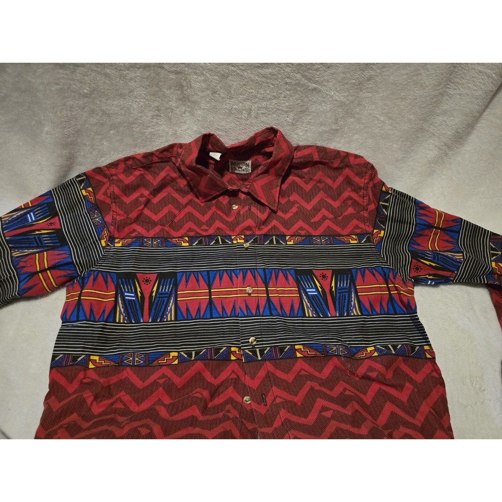 Western Frontier Vintage Men's Colorful Damaged Rancher Button Shirt - L
